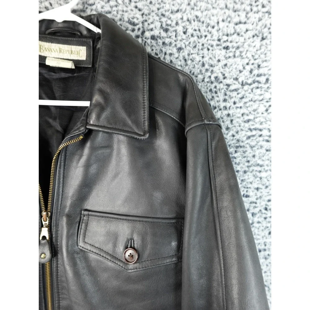 Banana Republic Men's Black Leather Jacket Size 38 Korea Made‎ Vintage Bomber